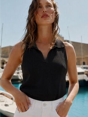 Joie Black Sleeveless Polo Tank Top